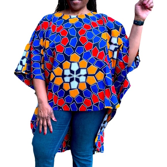 💜🩷❤️❤️ Host Pick 💚🧡💛💙 HI LO ANKARA PRINT TOP - Picture 1 of 3